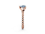Rose gold Fancy Blue Heart  Solitaire Beaded Band Prong Setting Ring 2