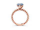 Rose gold Fancy Blue Heart  Solitaire Beaded Band Prong Setting Ring 3