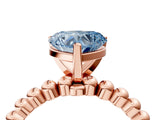 Rose gold Fancy Blue Heart  Solitaire Beaded Band Prong Setting Ring 4