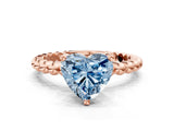 Rose gold Fancy Blue Heart  Solitaire Beaded Band Prong Setting Ring