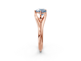 Rose gold Fancy Blue Heart  Solitaire Beaded Band Six-Prong Setting_2