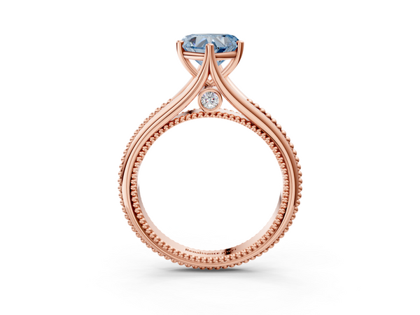 Rose gold Fancy Blue Heart  Solitaire Beaded Band Six-Prong Setting
