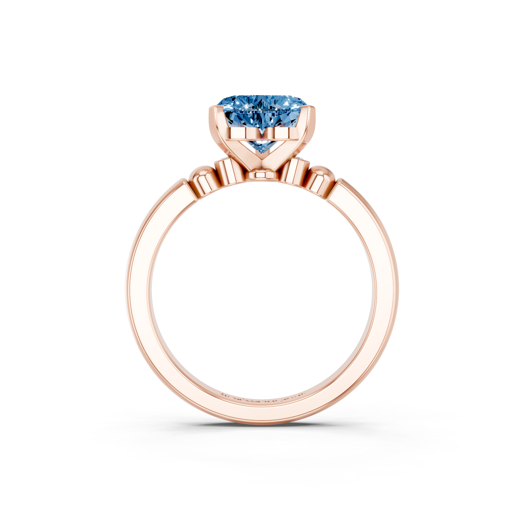 Rose gold Fancy Blue Heart  Solitaire Beaded Band with Four-Prong Setting_5