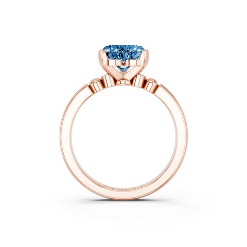 Rose gold Fancy Blue Heart  Solitaire Beaded Band with Four-Prong Setting_5