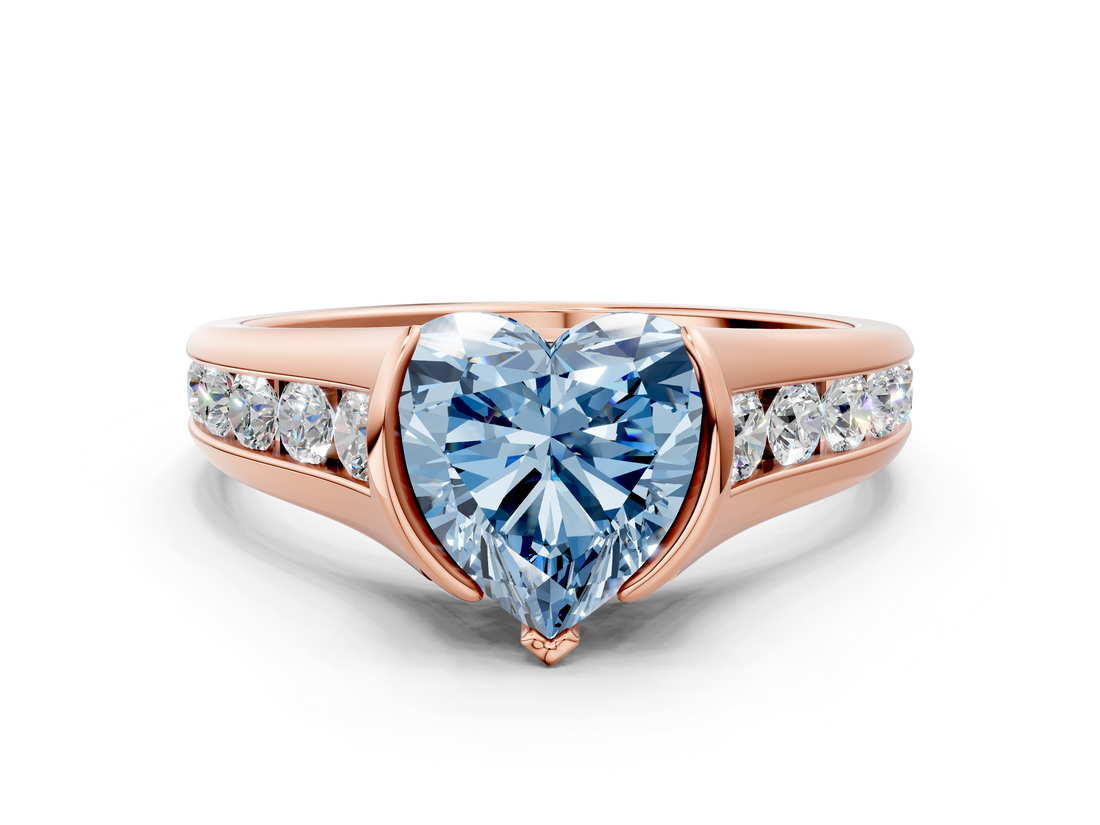 Rose gold Fancy Blue Heart  Solitaire Bezel-Set Diamond Ring with Channel-Set Band_34