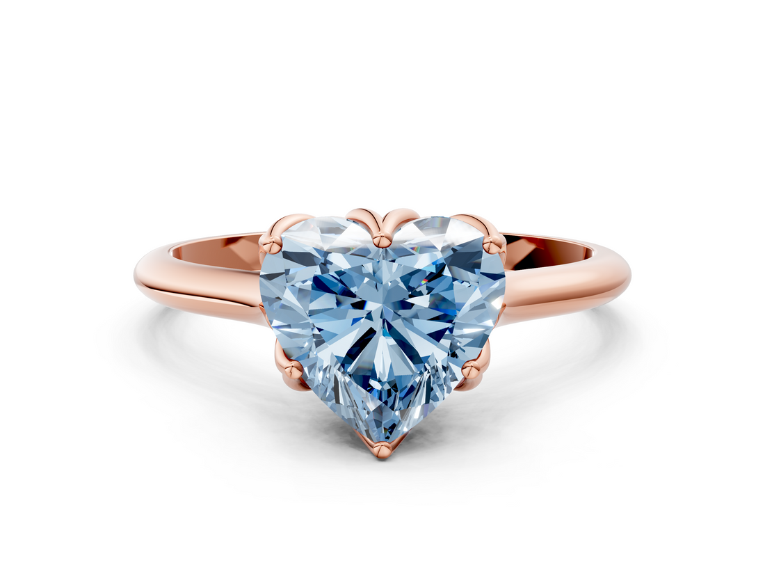Rose gold Fancy Blue Heart  Solitaire Cathedral Diamond Ring with Six-Prong Setting_17