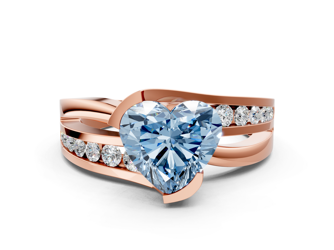 Rose gold Fancy Blue Heart  Solitaire Channel-Set Split Shank Ring with Tension Prong Setting_3