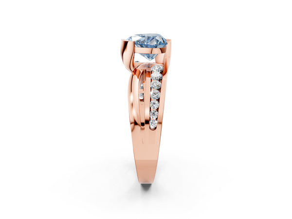 Rose gold Fancy Blue Heart  Solitaire Channel-Set Split Shank Ring with Tension Prong Setting