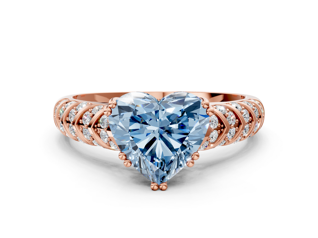 Rose gold Fancy Blue Heart  Solitaire Chevron Pave Diamond Engagement Ring with Six-Prong Setting_3