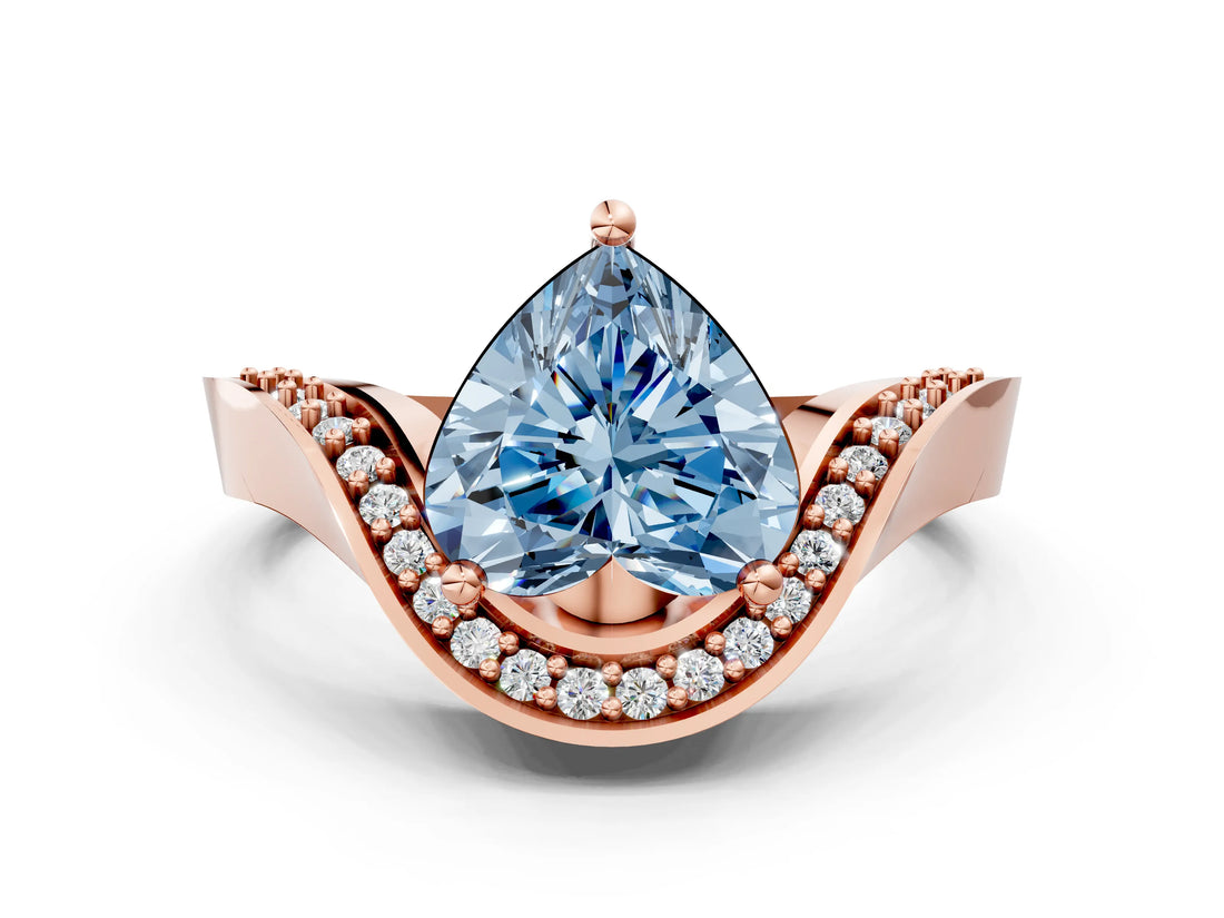 Rose gold Fancy Blue Heart  Solitaire Diamond Engagement Ring with Pave Band and Four-Prong Setting 1