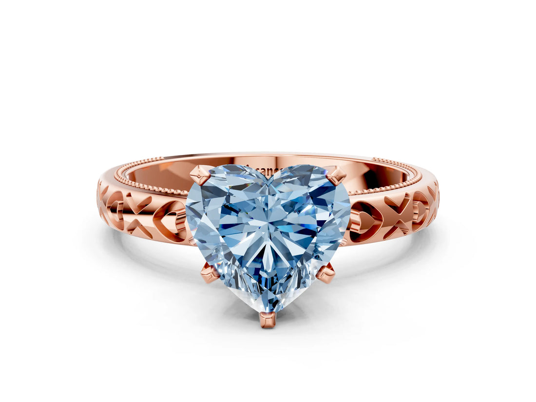 Rose gold Fancy Blue Heart  Solitaire Diamond Engagement Ring with XO Engraved Band and Four-Prong Setting 1