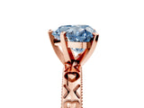 Rose gold Fancy Blue Heart  Solitaire Diamond Engagement Ring with XO Engraved Band and Four-Prong Setting