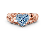 Rose gold Fancy Blue Heart  Solitaire Diamond Leaf Vine Band with Prong Setting_60