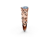 Rose gold Fancy Blue Heart  Solitaire Diamond Leaf Vine Band with Prong Setting_62