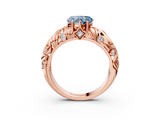 Rose gold Fancy Blue Heart  Solitaire Diamond Leaf Vine Band with Prong Setting_63