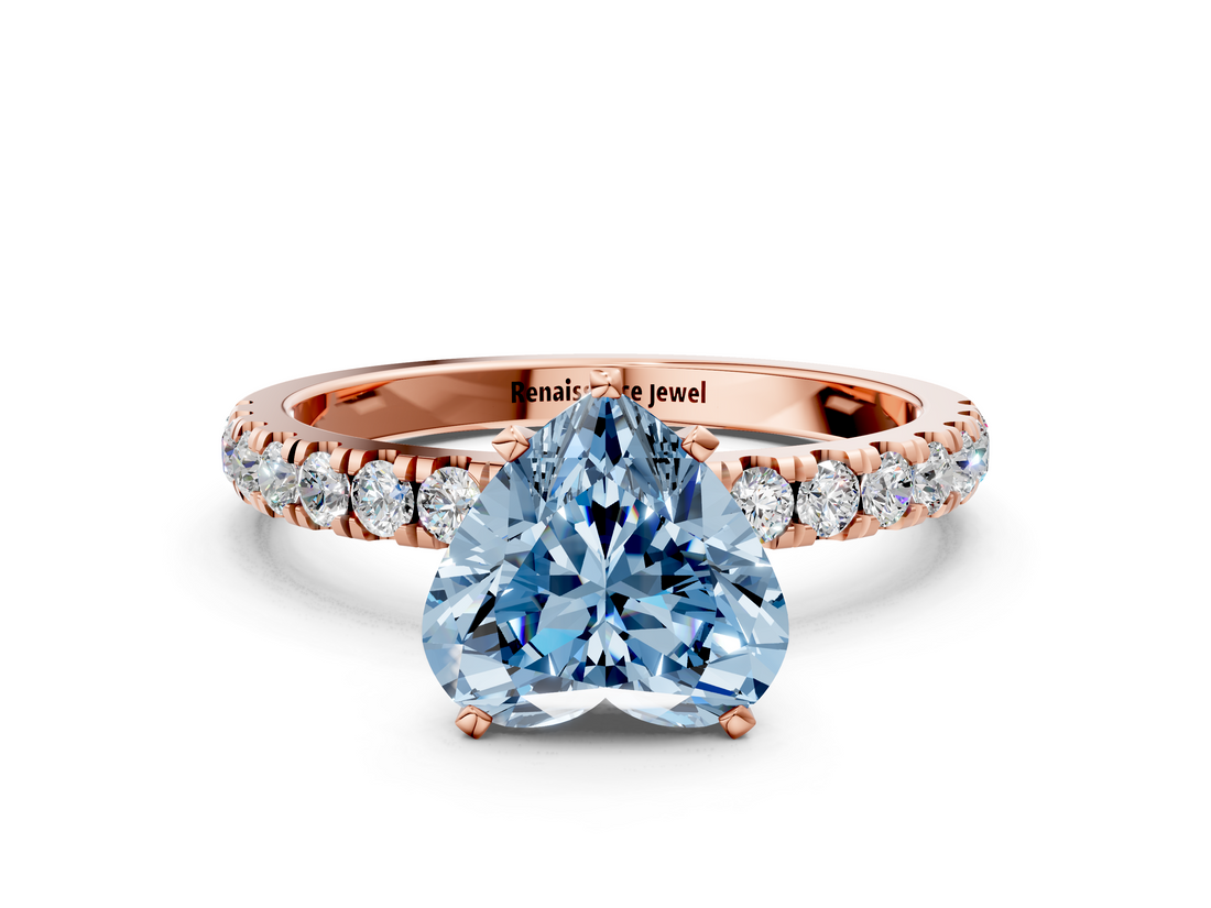 Rose gold Fancy Blue Heart  Solitaire Diamond Pavé Band with Four-Prong Setting_28