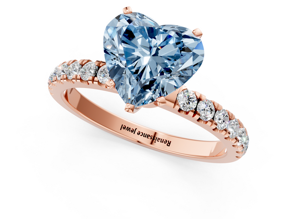 Rose gold Fancy Blue Heart Cut Diamond Solitaire Ring with Pavé Accents and Four-Prong Setting