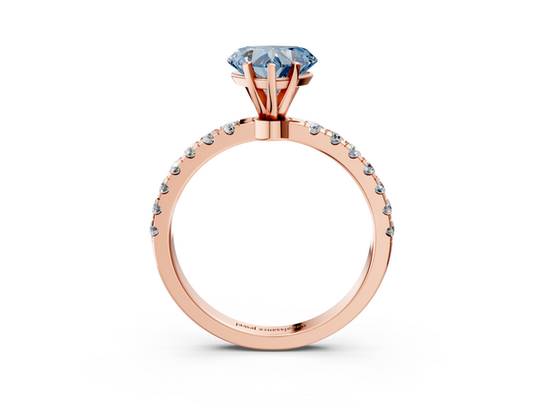 Rose gold Fancy Blue Heart Cut Diamond Solitaire Ring with Pavé Accents and Four-Prong Setting