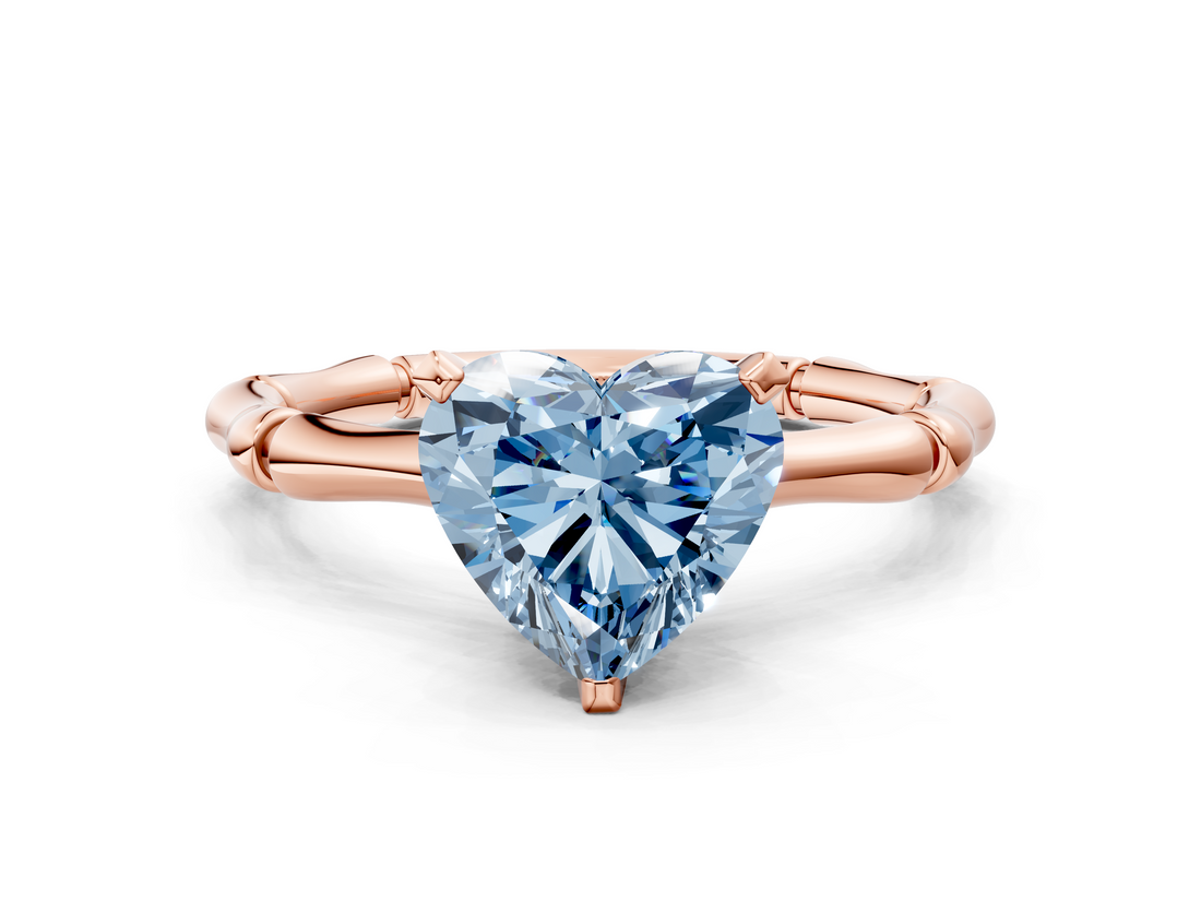 Rose gold Fancy Blue Heart  Solitaire Diamond Ring with Bamboo Band and Four-Prong Setting_36