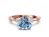 Rose gold Fancy Blue Heart  Solitaire Diamond Ring with Bezel Set Side Stones and Prong Setting_3
