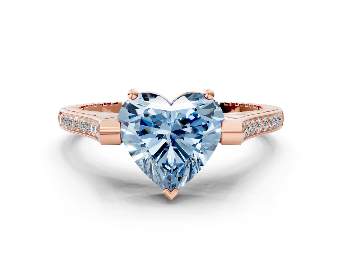 Rose gold Fancy Blue Heart  Solitaire Diamond Ring with Channel Set Band and Bezel Prong Setting_56