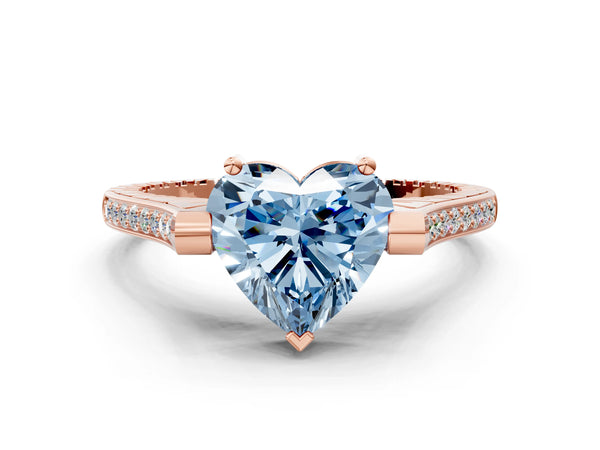 Rose gold Fancy Blue Heart  Solitaire Diamond Ring with Channel Set Band and Bezel Prong Setting