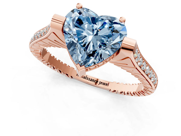 Rose gold Fancy Blue Heart  Solitaire Diamond Ring with Channel Set Band and Bezel Prong Setting