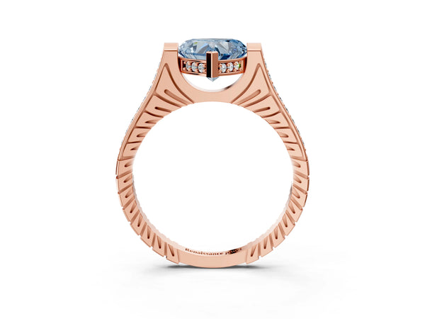Rose gold Fancy Blue Heart  Solitaire Diamond Ring with Channel Set Band and Bezel Prong Setting