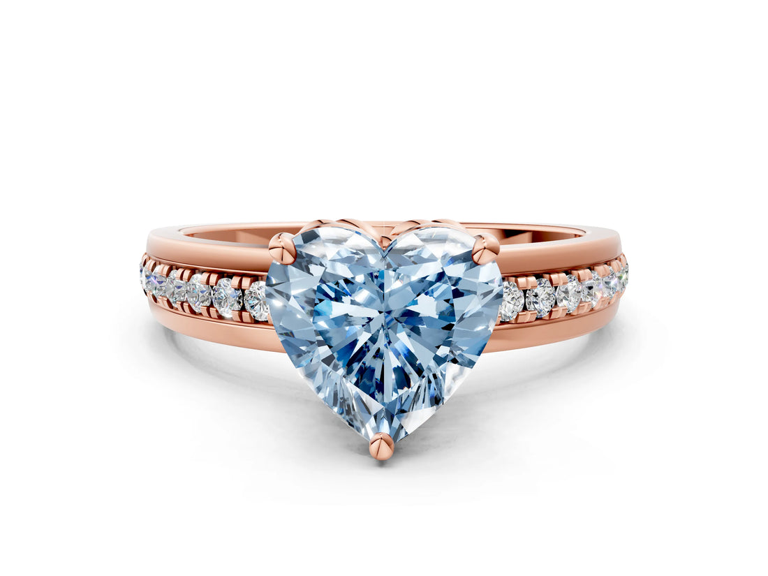 Rose gold Fancy Blue Heart  Solitaire Diamond Ring with Channel Set Band and Six-Prong Setting_49