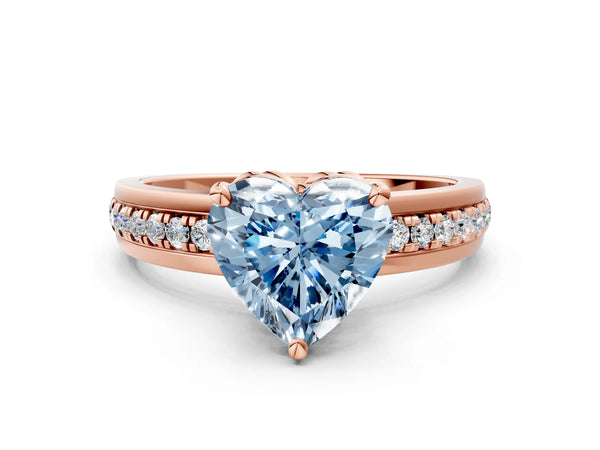 Rose gold Fancy Blue Heart  Solitaire Diamond Ring with Channel Set Band and Six-Prong Setting
