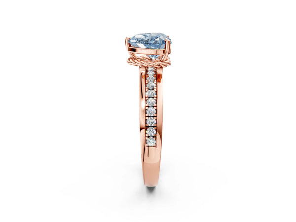 Rose gold Fancy Blue Heart  Solitaire Diamond Ring with Channel Set Band and Six-Prong Setting