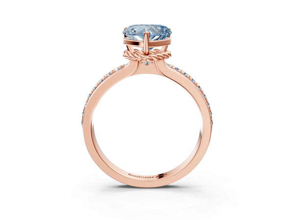 Rose gold Fancy Blue Heart  Solitaire Diamond Ring with Channel Set Band and Six-Prong Setting