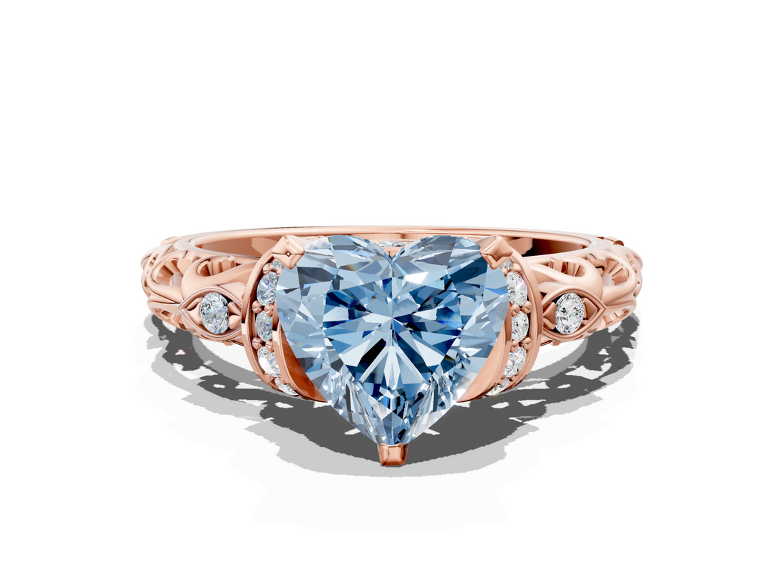 Rose gold Fancy Blue Heart  Solitaire Diamond Ring with Filigree Band and Four-Prong Setting_28