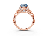 Rose gold Fancy Blue Heart  Solitaire Diamond Ring with Filigree Band and Four-Prong Setting_32