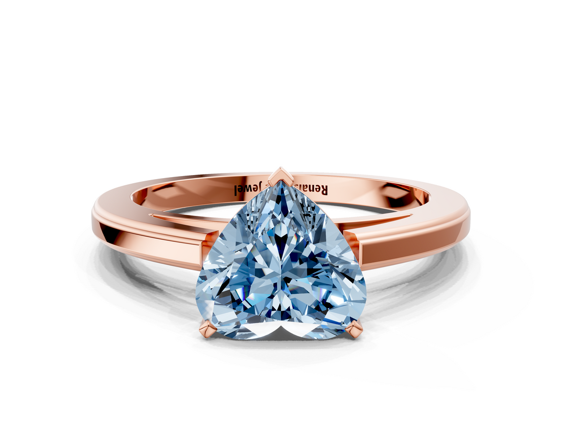 Rose gold Fancy Blue Heart  Solitaire Diamond Ring with Four-Prong Setting and Classic Band_3