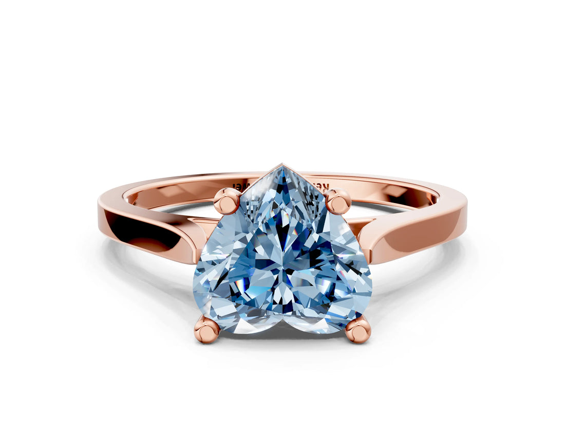 Rose gold Fancy Blue Heart  Solitaire Diamond Ring with Four-Prong Setting and Tapered Band