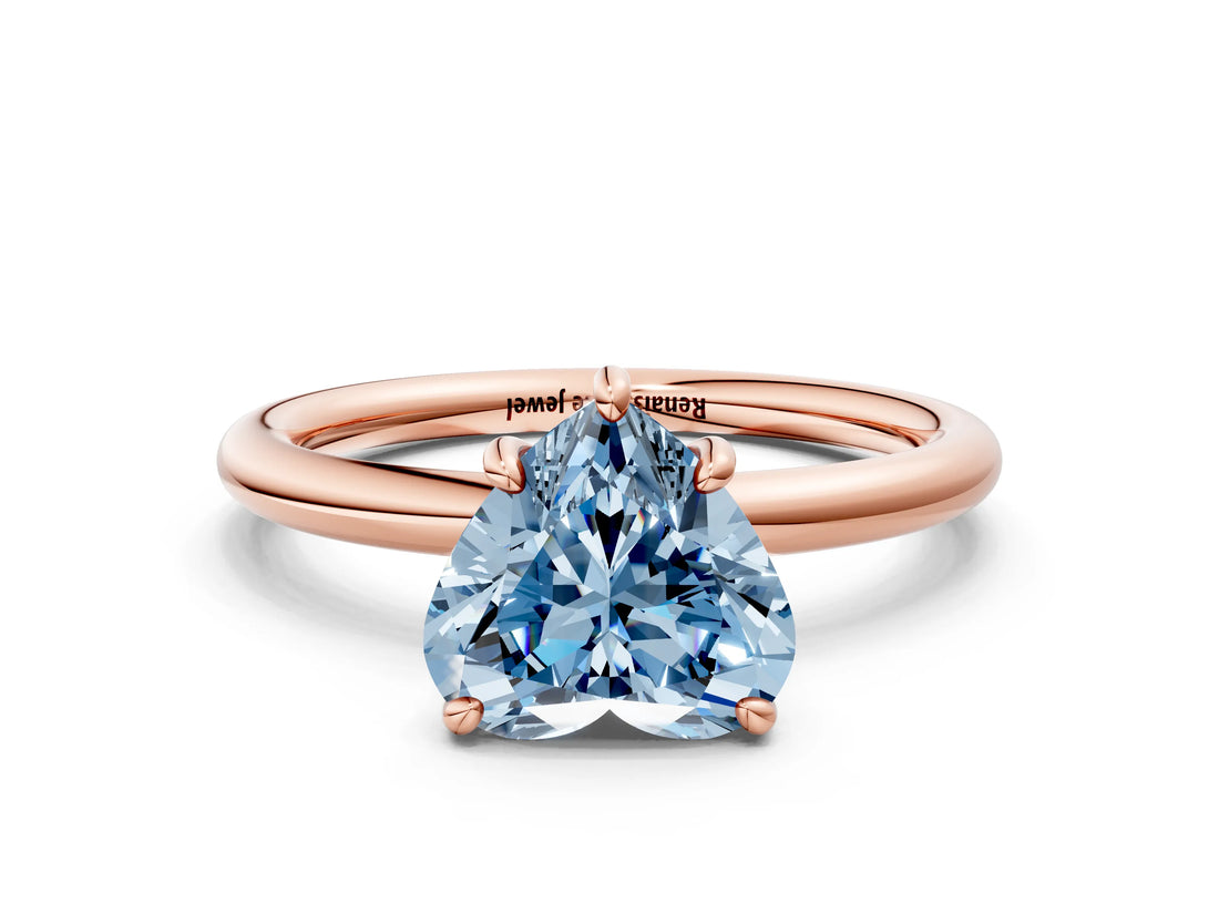 Rose gold Fancy Blue Heart  Solitaire Diamond Ring with Four-Prong Setting on a Plain Band_19