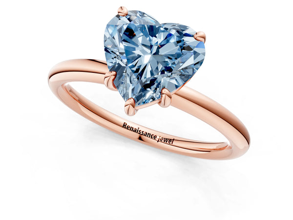 Rose gold Fancy Blue Heart  Solitaire Diamond Ring with Four-Prong Setting on a Plain Band