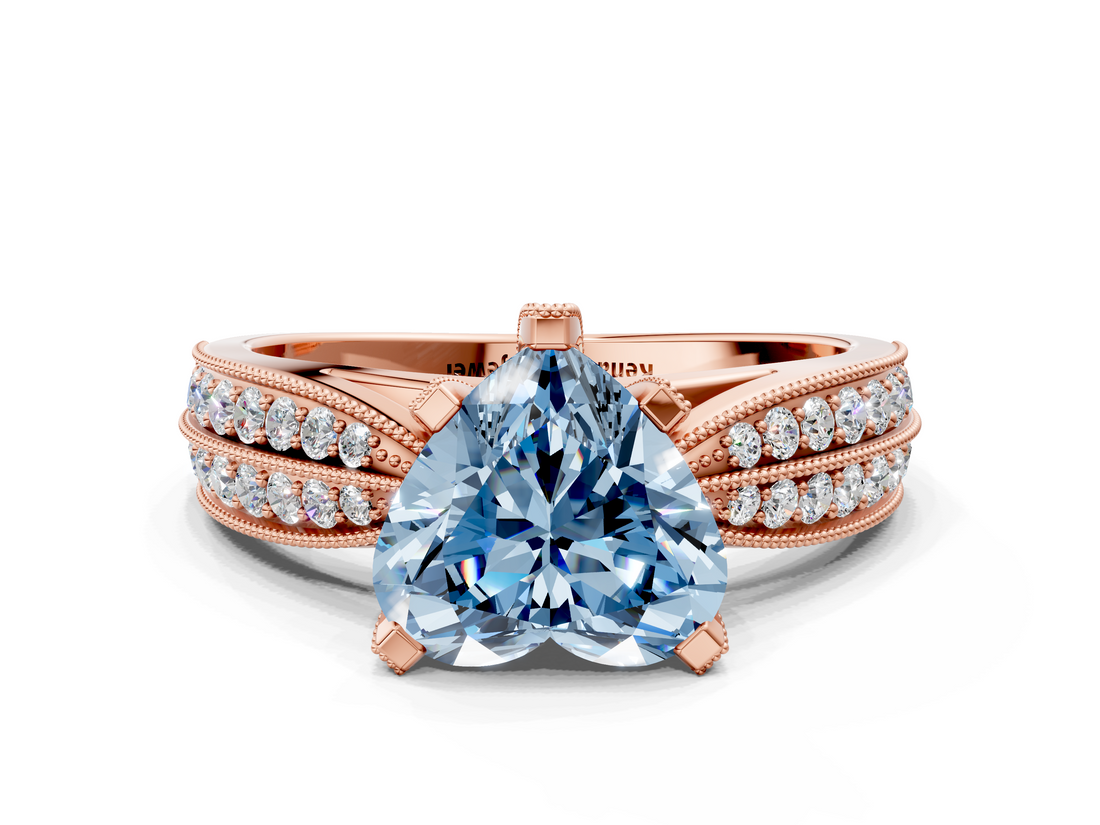 Rose gold Fancy Blue Heart  Solitaire Diamond Ring with Milgrain Pavé Band and Four-Prong Setting_20