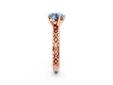 Rose gold Fancy Blue Heart  Solitaire Diamond Ring with Milgrain and Black Enamel X Pattern Band_162
