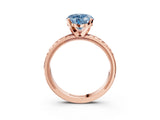 Rose gold Fancy Blue Heart  Solitaire Diamond Ring with Milgrain and Black Enamel X Pattern Band_163