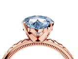 Rose gold Fancy Blue Heart  Solitaire Diamond Ring with Milgrain and Black Enamel X Pattern Band_164