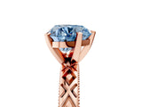 Rose gold Fancy Blue Heart  Solitaire Diamond Ring with Milgrain and Black Enamel X Pattern Band_165