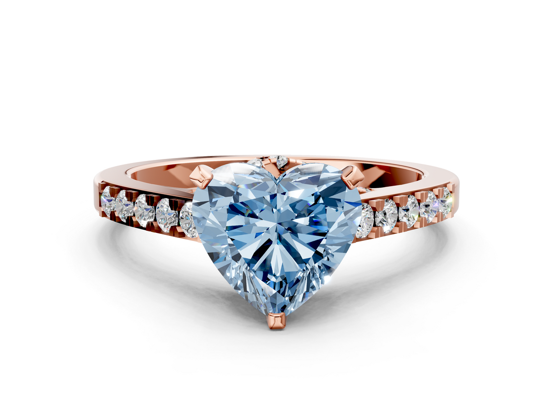 Rose gold Fancy Blue Heart  Solitaire Diamond Ring with Pavé Band and Four-Prong Setting_114