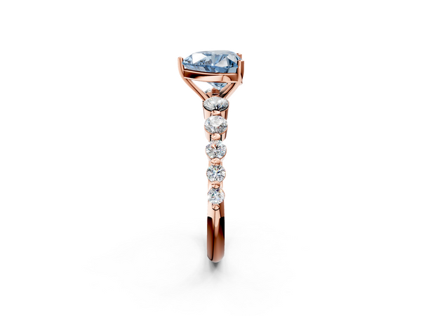 Rose gold Fancy Blue Heart Cut Solitaire Diamond Ring with Pave Band and Four-Prong Setting