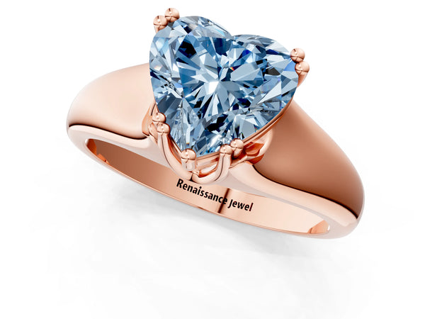 Rose gold Fancy Blue Heart Cut Diamond Solitaire Ring with Wide Band and Prong Setting