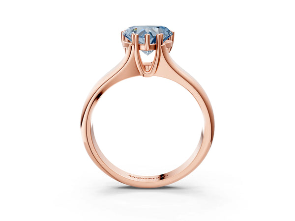 Rose gold Fancy Blue Heart Cut Diamond Solitaire Ring with Wide Band and Prong Setting