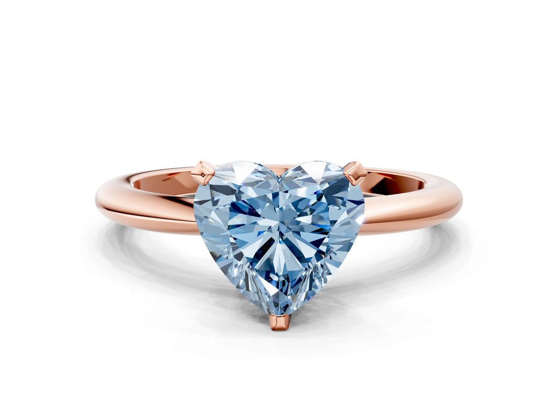 Rose gold Fancy Blue Heart  Solitaire Diamond Ring with Six-Prong Setting on a Classic Band