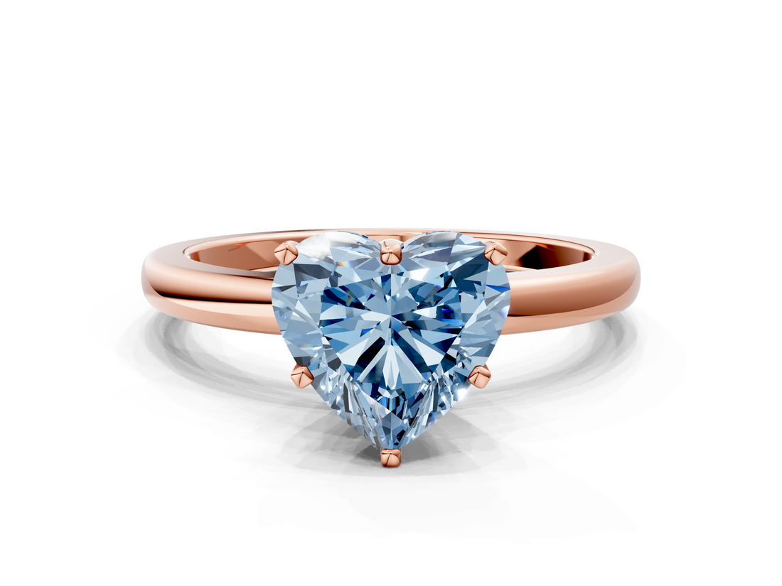 Rose gold Fancy Blue Heart  Solitaire Diamond Ring with Six-Prong Setting on a Classic Band_3