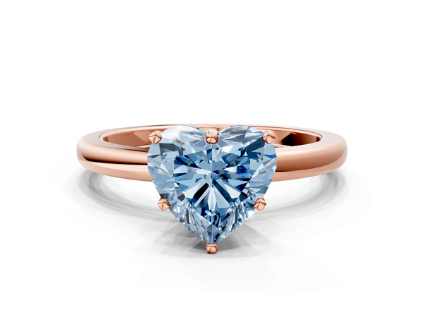 Rose gold Fancy Blue Heart  Solitaire Diamond Ring with Six-Prong Setting on a Classic Band